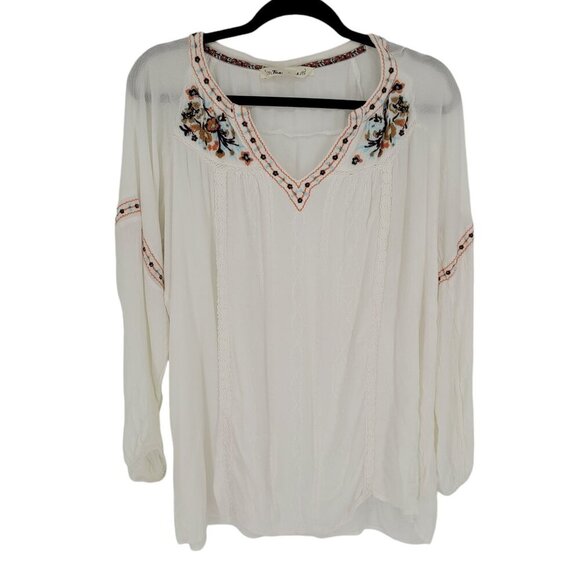 Tantrums womens XL white floral embroidered boho laganlook peasant long sleeve - Picture 1 of 10